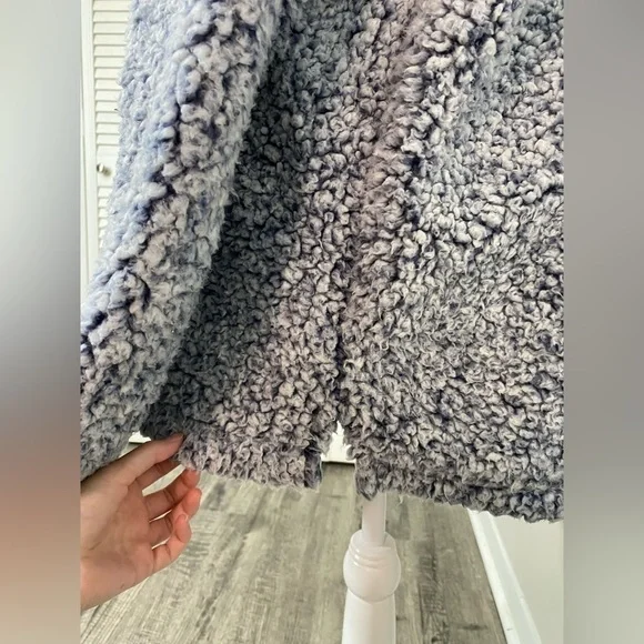 Large True Grit Blue Gray Sherpa Fleece Pullover Jacket w/ Small Side Slits - Picture 6 of 7